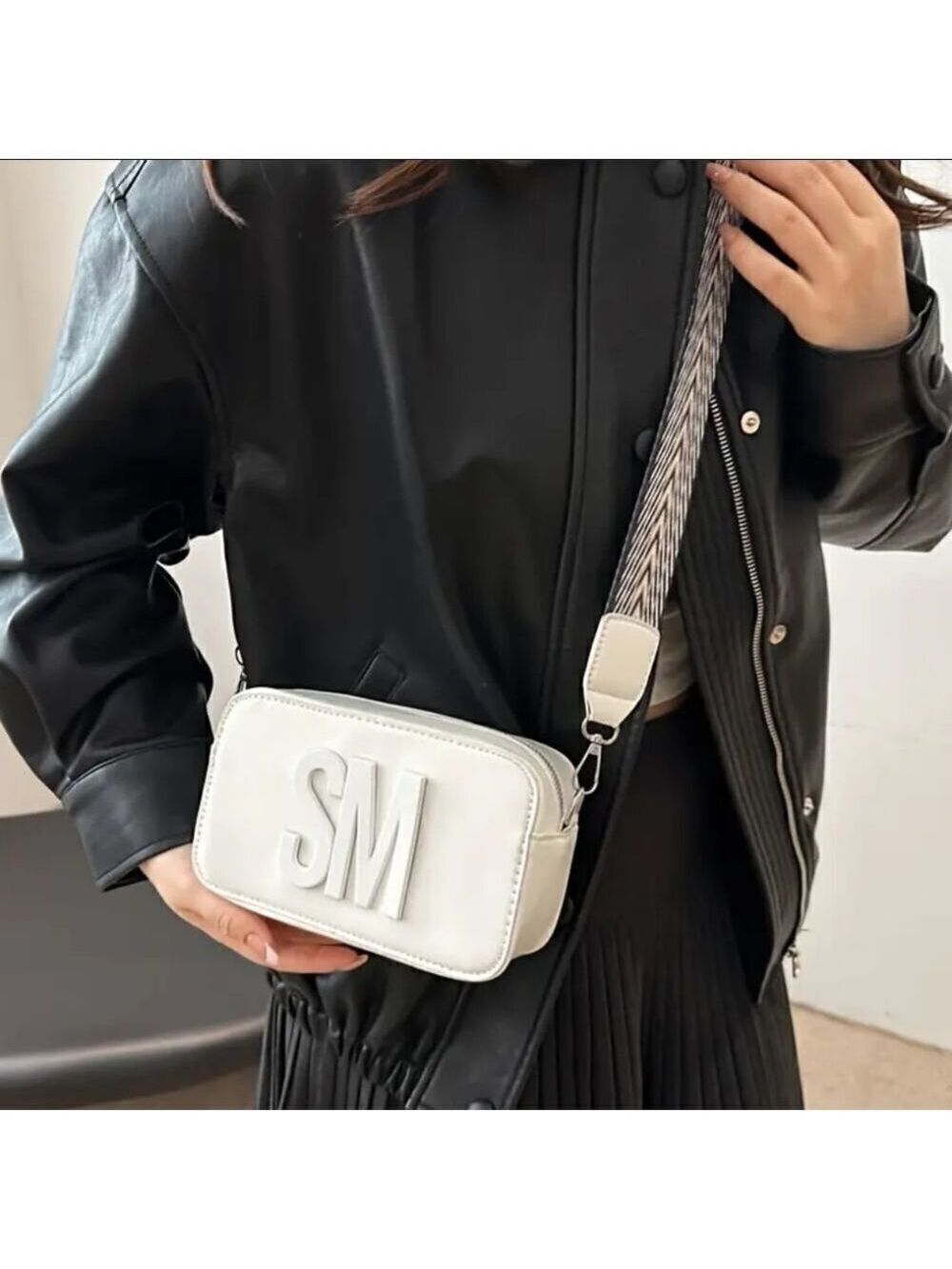 Vegan Leather Rectangle Crossbody Bag Adjustable Strap